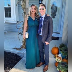 Floor length gown deep emerald green